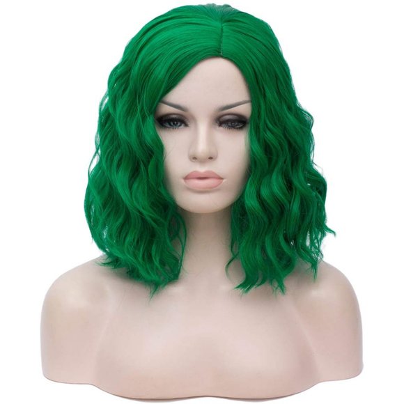 Beron 14" Women Halloween Green Short Curly Bob Wavy Cosplay Daily Party Wigs - Picture 1 of 7